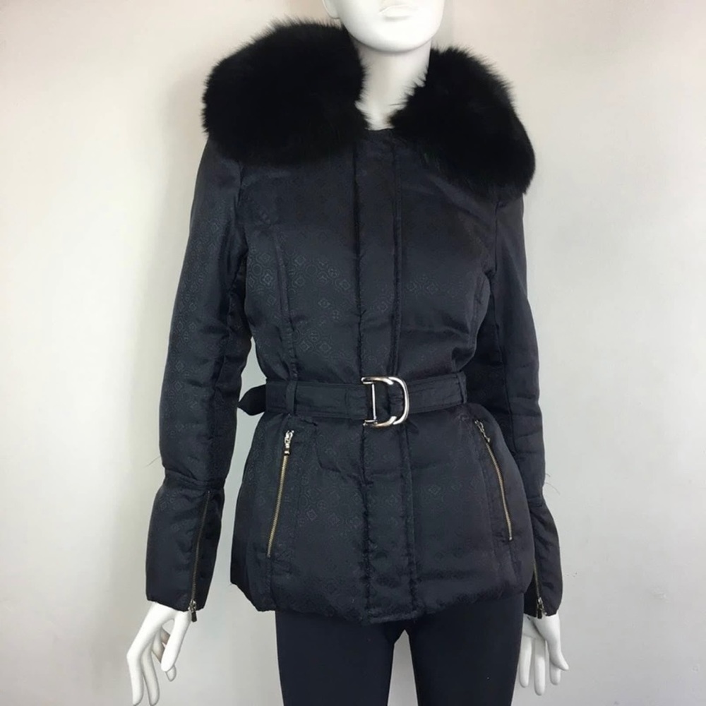 Black Fox Fur and Goose Down Puffy Jacket Laundry by Shelli Segal